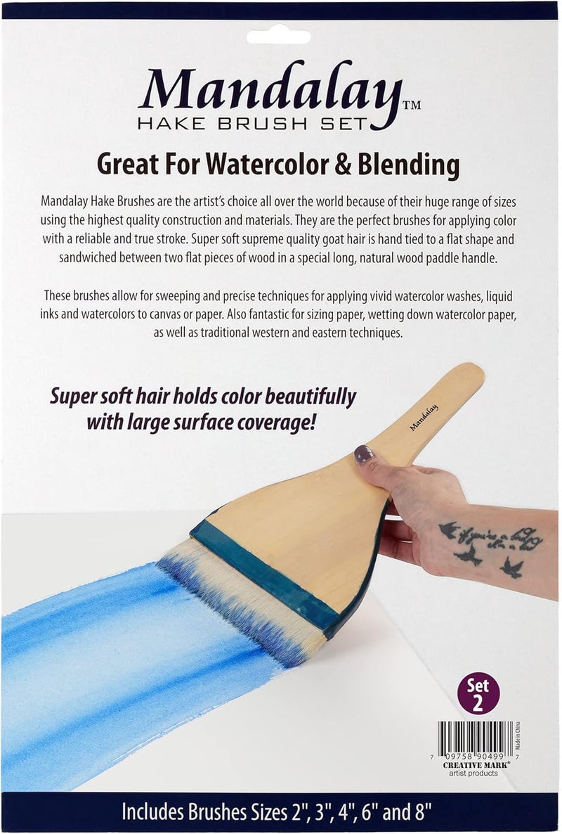 Creative Mark Mandalay Professional Goat Hair Hake Brush - Set of 5 Wide Paint Brushes with Paddle Handle for Professional Artists - Soft Natural Bristles Ideal for Sumi-e and Color Washes - Image 4